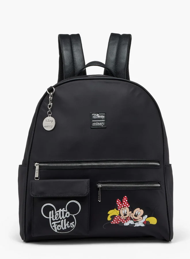 ديزني Mickey and Minnie Mouse Print Backpack with Adjustable Straps and Zip Closure - 12x25x34 cm
