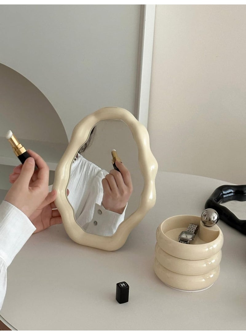 Clouds Make-Up Mirror for Desk, Irregular Small Mirror Aesthetic Desk Mirror Room Decoration for Mother's Day, Birthday, Home, Wife, Gifts (White - Image 4