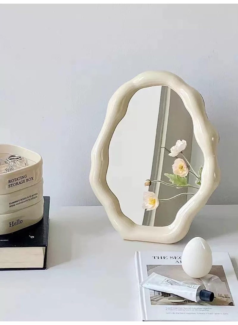 Clouds Make-Up Mirror for Desk, Irregular Small Mirror Aesthetic Desk Mirror Room Decoration for Mother's Day, Birthday, Home, Wife, Gifts (White - Image 5