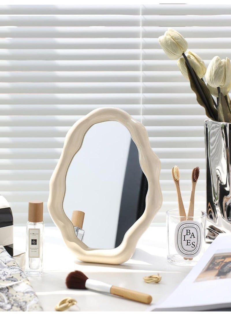 Clouds Make-Up Mirror for Desk, Irregular Small Mirror Aesthetic Desk Mirror Room Decoration for Mother's Day, Birthday, Home, Wife, Gifts (White - Image 1
