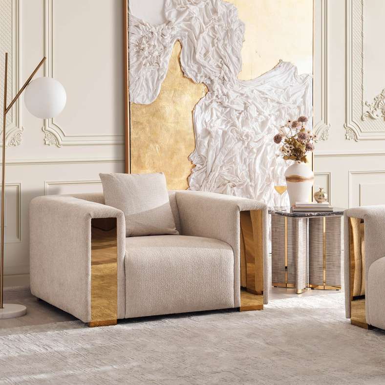 Pan Home Cream Single Seater Sofa for Living Room