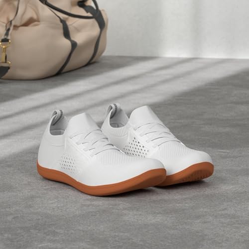 WHITIN Women's Minimalist Barefoot Low Zero Drop Shoes Female Sneakers Width Ladies Size 6.5 Wide Toe Box Walking Trail Running White/Gum 37 - Image 2