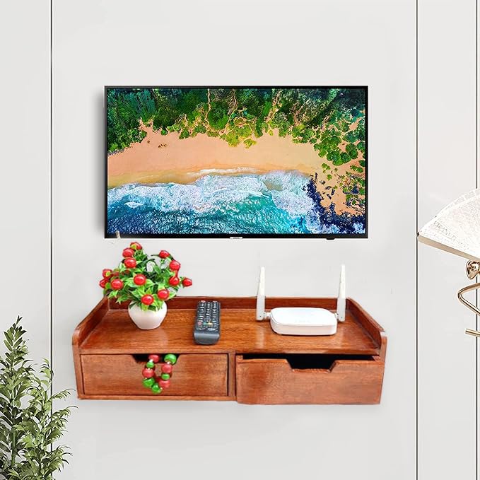 Onlinecraft Wooden 2 Drawer Wall Shelves for Living Room Bed Room Home Decorative Wall Mount Drawer Sliding Wall Shelves d Brown  - Image 2