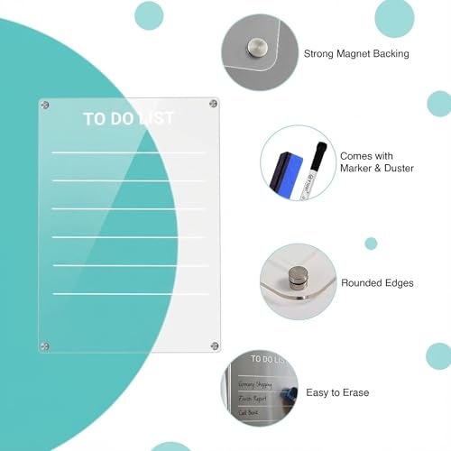 oddpod™ A4 Magnetic Acrylic to do List Planner/Transparent Notes & Organisation Board for Fridge with Marker, Duster & Magnetic Holder - Image 4