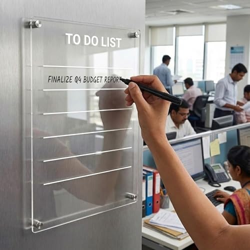 oddpod™ A4 Magnetic Acrylic to do List Planner/Transparent Notes & Organisation Board for Fridge with Marker, Duster & Magnetic Holder - Image 2