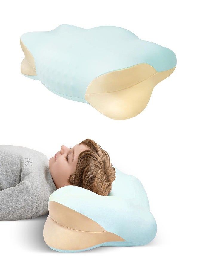 RESTIRY Memory Foam Toddler Pillow, Breathable Cooling Removable Pillowcase, Kids Pillow for Sleeping, Ergonomic Contour Neck Pillow for Back & Side & Stomach Sleeping 12x22 in (Blue) - Image 1