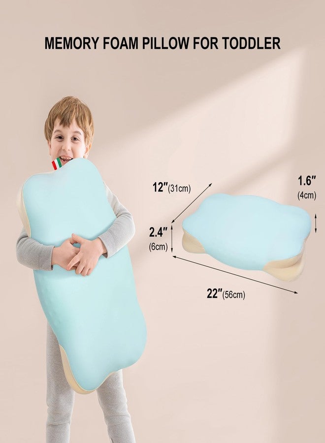 RESTIRY Memory Foam Toddler Pillow, Breathable Cooling Removable Pillowcase, Kids Pillow for Sleeping, Ergonomic Contour Neck Pillow for Back & Side & Stomach Sleeping 12x22 in (Blue) - Image 2