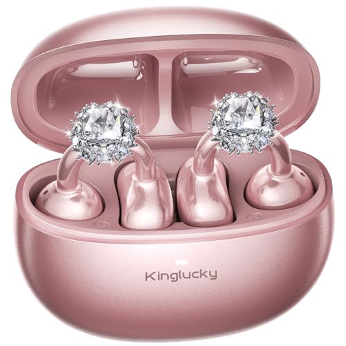Kinglucky Clip-On Open Ear Earbuds with Detachable Diamond Earrings, Bluetooth 5.4 Open Ear Wireless Headphones for Women, 40H Playtime, Comfortable Small-Ear Fit, Rose Gold - Image 1