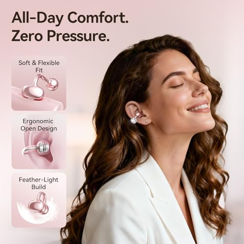 Kinglucky Clip-On Open Ear Earbuds with Detachable Diamond Earrings, Bluetooth 5.4 Open Ear Wireless Headphones for Women, 40H Playtime, Comfortable Small-Ear Fit, Rose Gold - Image 3