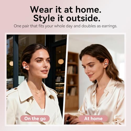 Kinglucky Clip-On Open Ear Earbuds with Detachable Diamond Earrings, Bluetooth 5.4 Open Ear Wireless Headphones for Women, 40H Playtime, Comfortable Small-Ear Fit, Rose Gold - Image 4