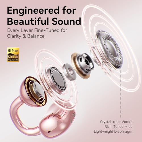 Kinglucky Clip-On Open Ear Earbuds with Detachable Diamond Earrings, Bluetooth 5.4 Open Ear Wireless Headphones for Women, 40H Playtime, Comfortable Small-Ear Fit, Rose Gold - Image 5
