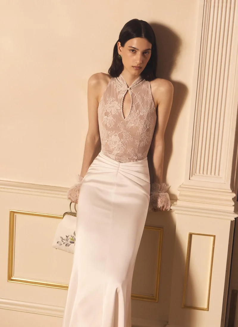 Lichi  Maxi dress with a lace bodice and hip draping for Women | Best Price UAE