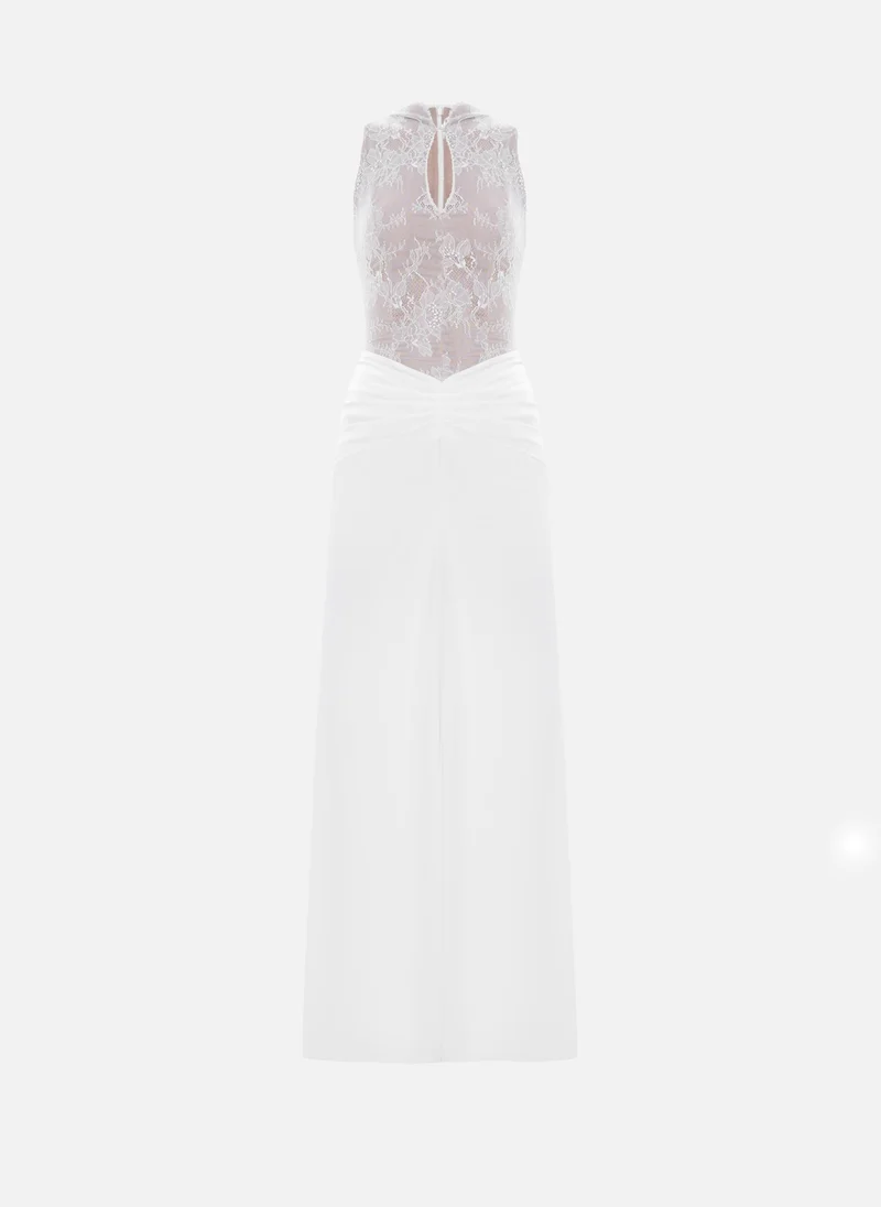 Lichi  Maxi dress with a lace bodice and hip draping for Women | Best Price UAE