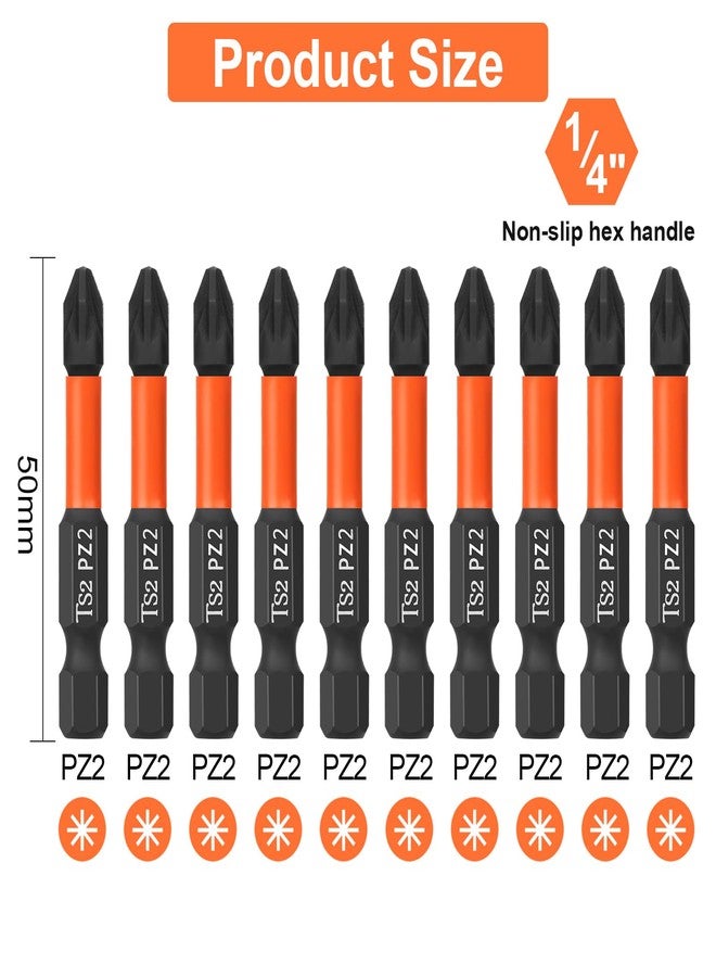 BAIDETS Pro PZ2 Screwdriver Bit Set - Screwdriver Pozi 10 Pieces, 50 mm Length, 1/4 Inch Hex Shank Bit Assortment, with Dispenser Box - Image 2