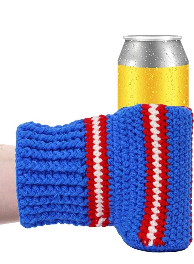 FunisFun Beer Mitten Gloves, Knit Stitched Drink Mitt Holder for White Elephant Gag Gift Tailgating Idea (Rangers-Blue) - Image 2