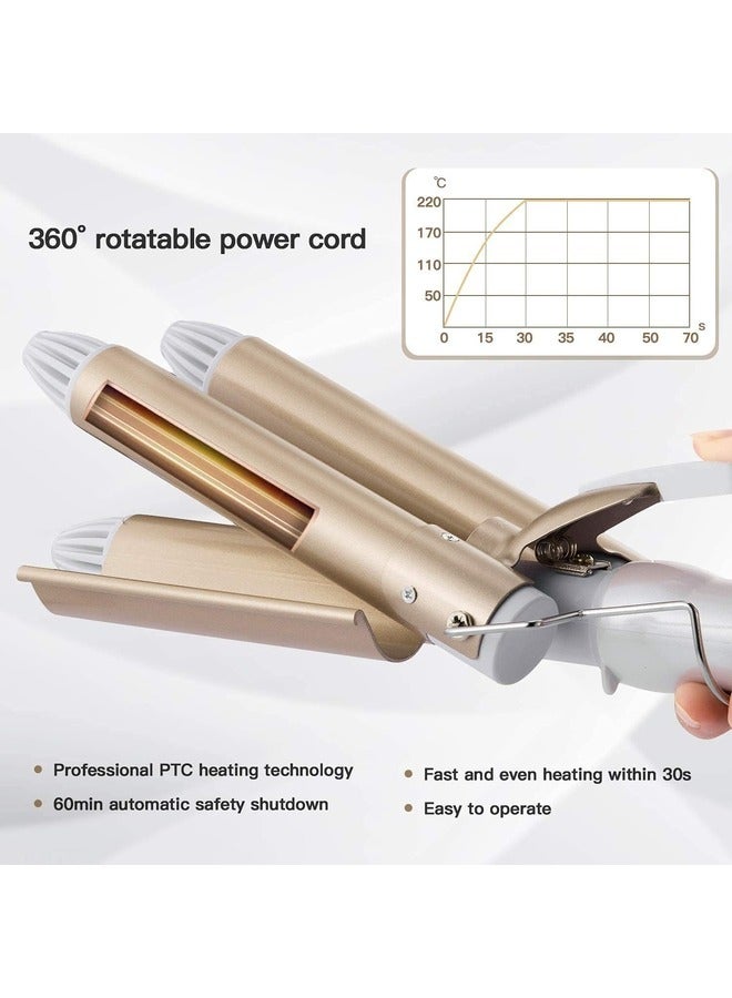 ELTRAZONE 3 Barrel Curling Iron,1 inch Triple Three Barrel Hair Waver Mermaid Beach Waves Curling Wand Ceramic Tourmaline Temperature Adjustable Curler Irons,Hair Crimper Fast Heating Curling Wand (Gold) - Image 5