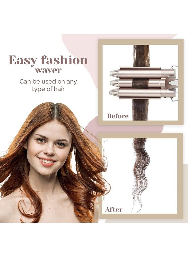 ELTRAZONE 3 Barrel Curling Iron,1 inch Triple Three Barrel Hair Waver Mermaid Beach Waves Curling Wand Ceramic Tourmaline Temperature Adjustable Curler Irons,Hair Crimper Fast Heating Curling Wand (Gold) - Image 2