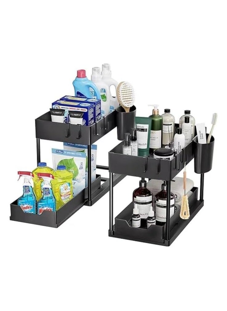 S2C - S2C Non-Slip Under Sink Organizer, Multi-Purpose Organizer With Hooks & Cup, for Kitchen, Bathroom, Countertop, and Cabinet - Sturdy and Durable with Sliding Drawers, Easy Assembly (2 Pack) - Image 1
