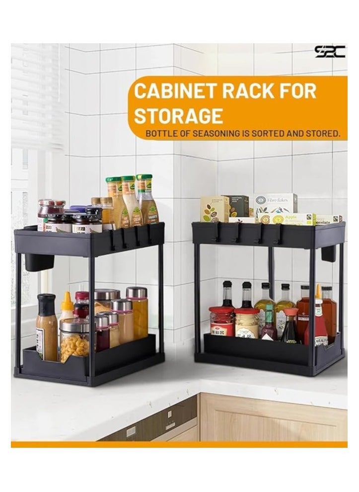 S2C - S2C Non-Slip Under Sink Organizer, Multi-Purpose Organizer With Hooks & Cup, for Kitchen, Bathroom, Countertop, and Cabinet - Sturdy and Durable with Sliding Drawers, Easy Assembly (2 Pack) - Image 1