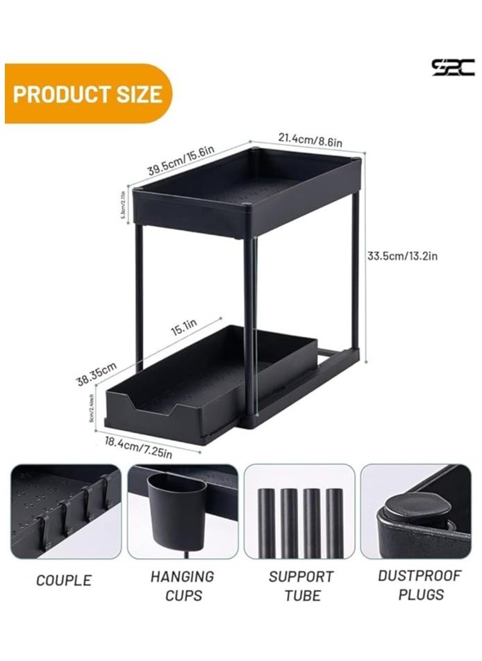 S2C - S2C Non-Slip Under Sink Organizer, Multi-Purpose Organizer With Hooks & Cup, for Kitchen, Bathroom, Countertop, and Cabinet - Sturdy and Durable with Sliding Drawers, Easy Assembly (2 Pack) - Image 1