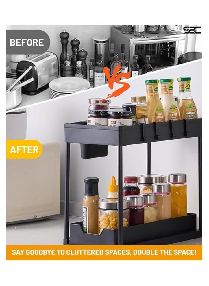 S2C - S2C Non-Slip Under Sink Organizer, Multi-Purpose Organizer With Hooks & Cup, for Kitchen, Bathroom, Countertop, and Cabinet - Sturdy and Durable with Sliding Drawers, Easy Assembly (2 Pack) - Image 1