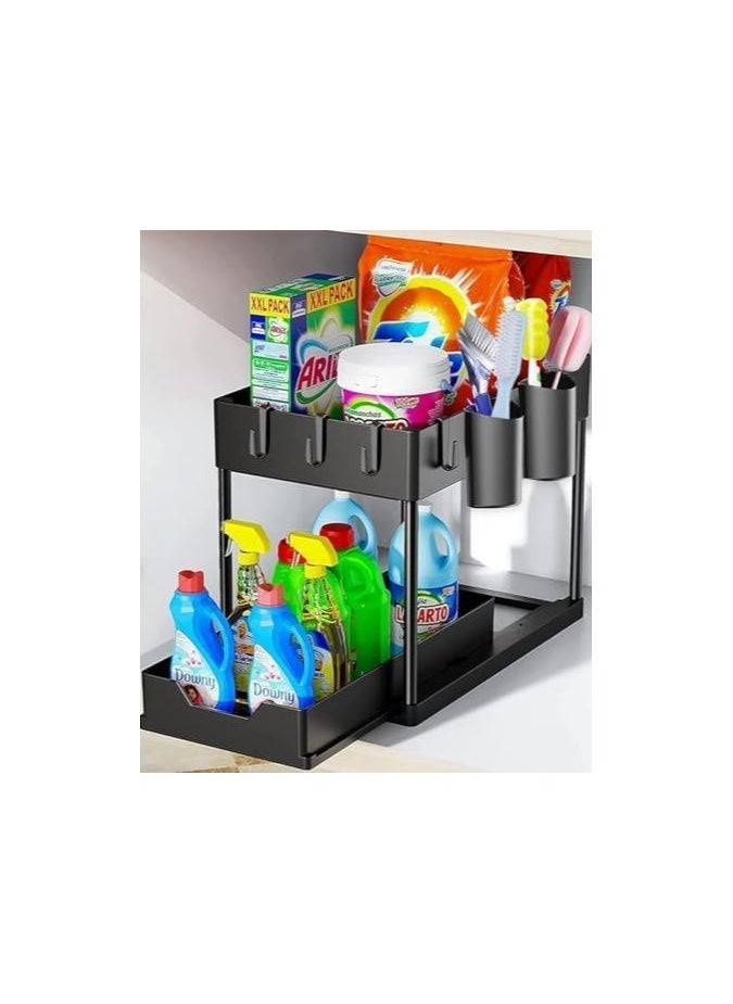 S2C - S2C Non-Slip Under Sink Organizer, Multi-Purpose Organizer With Hooks & Cup, for Kitchen, Bathroom, Countertop, and Cabinet - Sturdy and Durable with Sliding Drawers, Easy Assembly (2 Pack) - Image 1