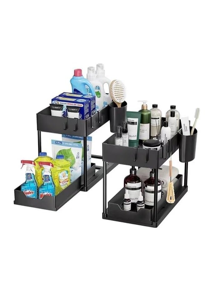 S2C - S2C Non-Slip Under Sink Organizer, Multi-Purpose Organizer With Hooks & Cup, for Kitchen, Bathroom, Countertop, and Cabinet - Sturdy and Durable with Sliding Drawers, Easy Assembly (2 Pack) - Image 1