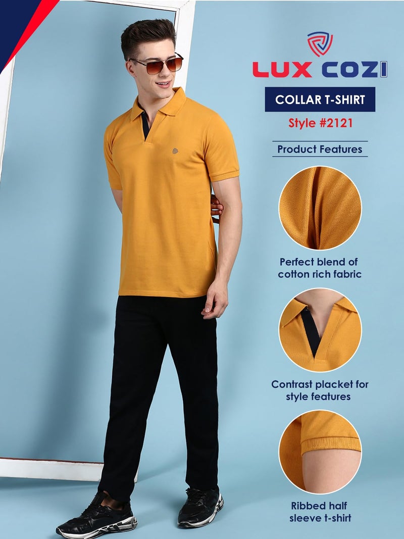 Lux Cozi Men's Pack of 1 Pale Green Regular Fit Polo Neck Half Sleeve Solid Casual T-Shirt_COZI_2121_MST_4XL_1PC - Image 2