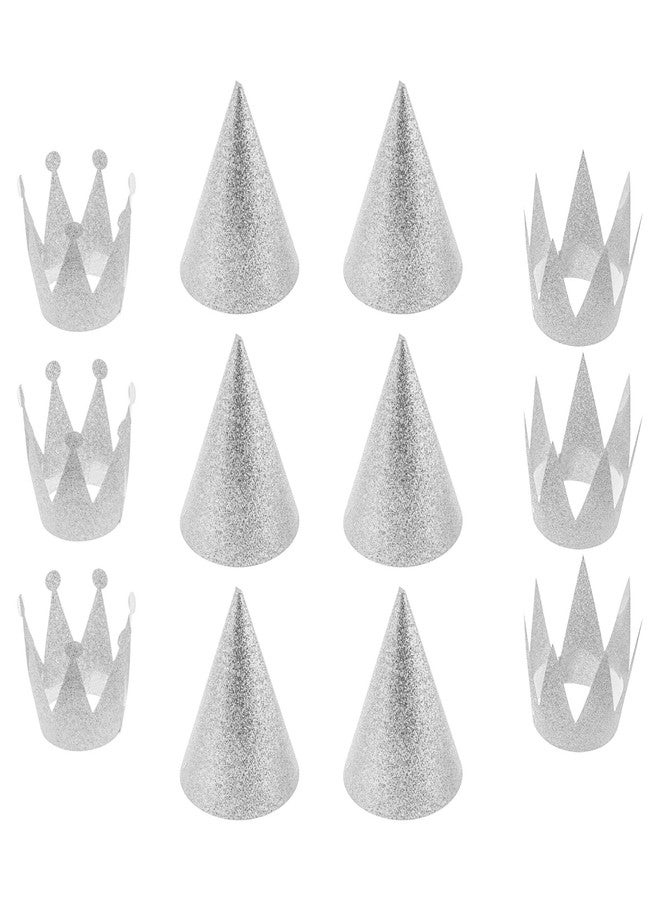 سي ام مجموعة قبعات حفلات أعياد الميلاد من كوزموس، 12 قطعة، قبعات مخروطية الشكل مزينة بأكاليل الغار مع حبال (لون فضي) - Image 2