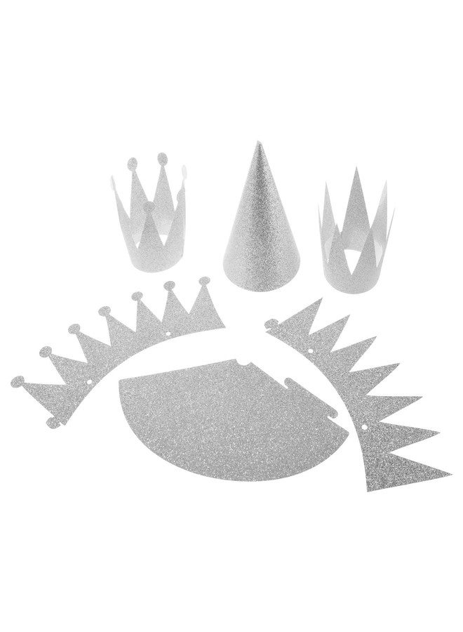 سي ام مجموعة قبعات حفلات أعياد الميلاد من كوزموس، 12 قطعة، قبعات مخروطية الشكل مزينة بأكاليل الغار مع حبال (لون فضي) - Image 4