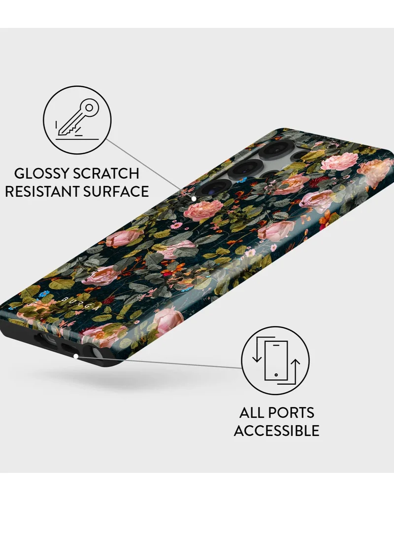 BURGA Phone Cover Compatible with Samsung Galaxy S25 Ultra Mobile Phone Case Hybrid 2 Layer Hard Shell Silicone Protective Cover Scratch Resistant Shockproof Cover (Bloomy Garden)