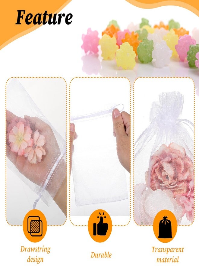 Xaajooio 300 Pcs White Organza Bags, 5x7 Inch Mesh Drawstring Gift Bags Pouches for Jewelry Wedding Favors Candy Packaging - Image 3
