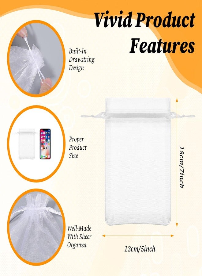 Xaajooio 300 Pcs White Organza Bags, 5x7 Inch Mesh Drawstring Gift Bags Pouches for Jewelry Wedding Favors Candy Packaging - Image 2