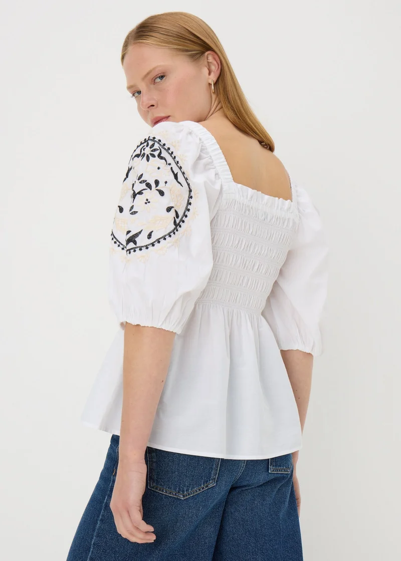 Matalan Cream Embroidered Shirred Blouse