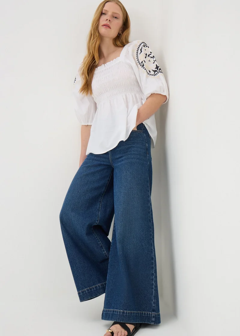 Matalan Cream Embroidered Shirred Blouse