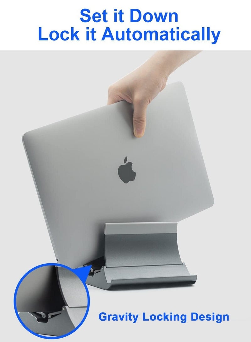 Captaintech Vertical Laptop Stand, 4 in 1 Laptop Stand with Gravity Locking Laptop Holder Dock for Table Desktop Organizer and Desk Storage, Fits All MacBook, iPad, Dell, Gaming Laptops, Gray - Image 2