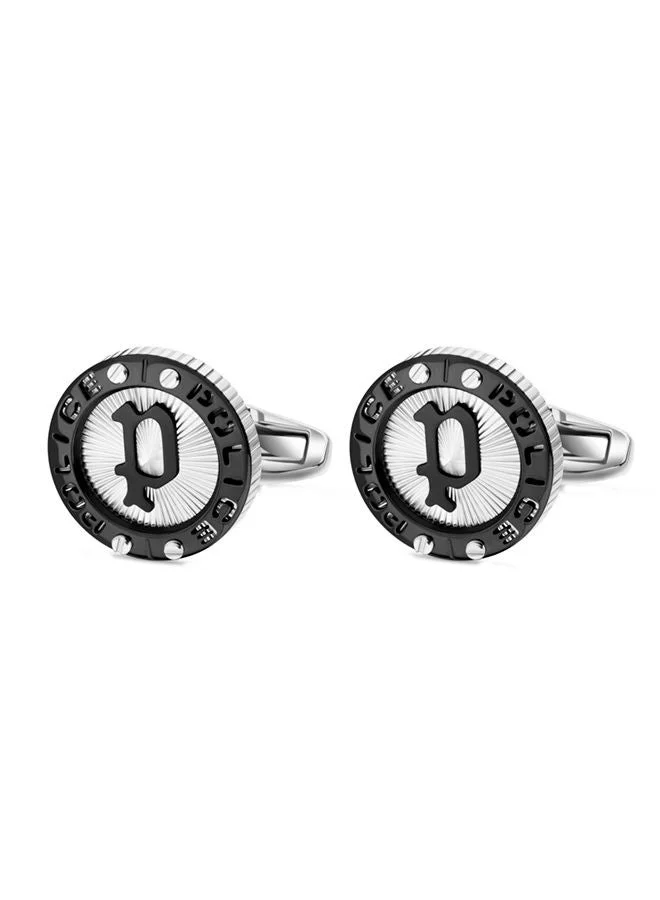 POLICE Black and Silver Stainless Steel Cufflinks for Men