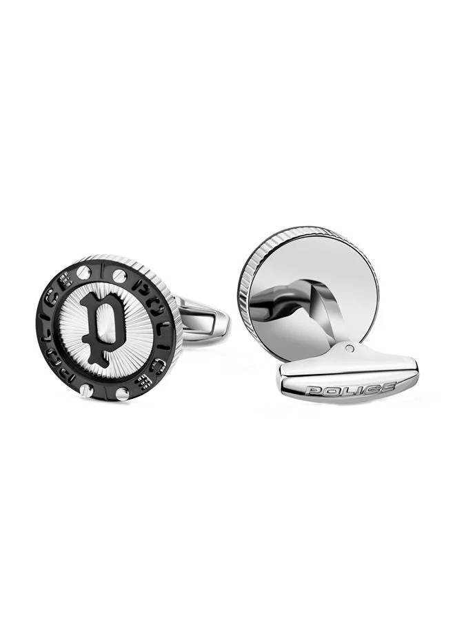 POLICE Black and Silver Stainless Steel Cufflinks for Men