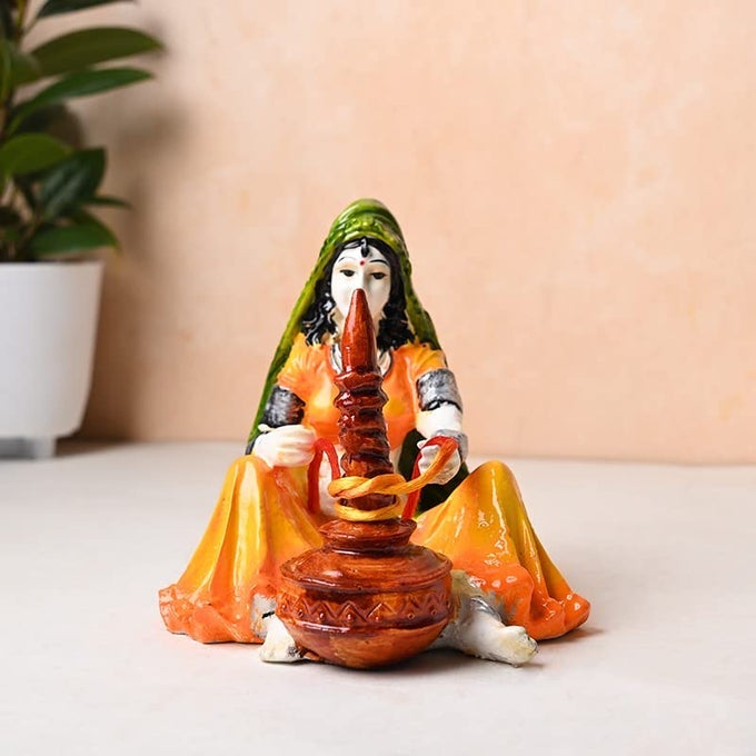 DECORATIVE CHAAS MAKER RAJASTHANI LADY POLYRESIN SHOWPIECE FIGURINE IDOL FOR LIVING ROOM BEDROOM OFFICEHOME DECORATION
