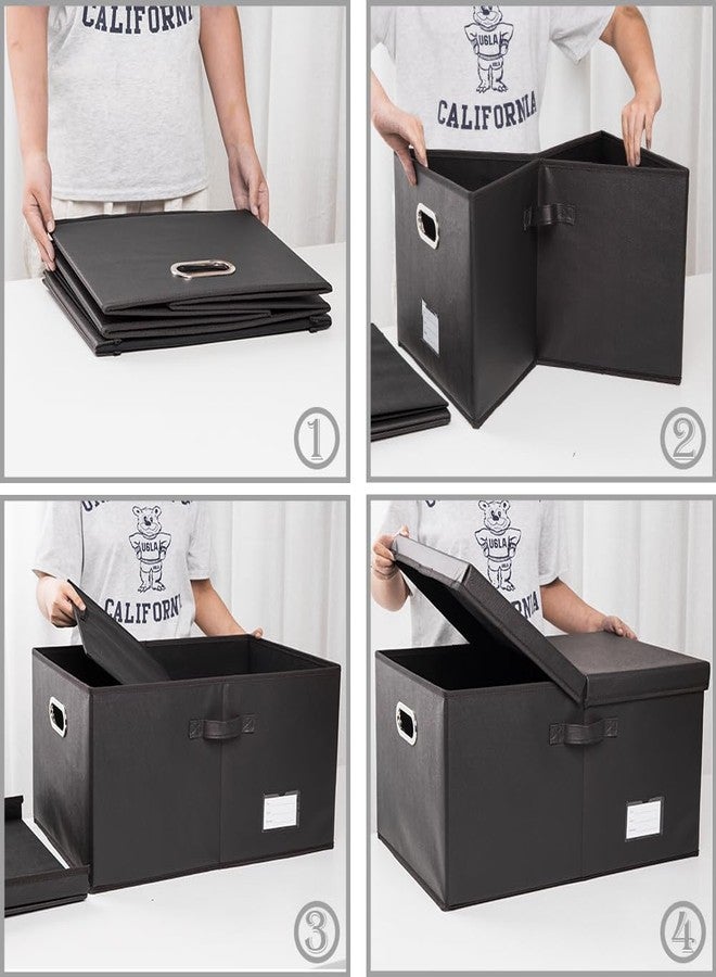 PRANDOM Collapsible Storage Box with Lid [1-Pack] Leather Fabric Foldable Storage Bin Organizer Container Basket Cube with Cover for Home Bedroom Closet Office Nursery Black (22.8X15.7X11.8) - Image 4