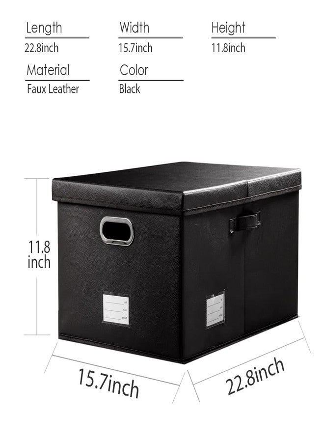 PRANDOM Collapsible Storage Box with Lid [1-Pack] Leather Fabric Foldable Storage Bin Organizer Container Basket Cube with Cover for Home Bedroom Closet Office Nursery Black (22.8X15.7X11.8) - Image 5