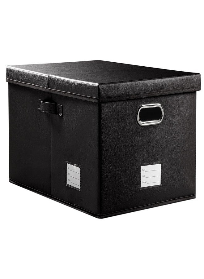 PRANDOM Collapsible Storage Box with Lid [1-Pack] Leather Fabric Foldable Storage Bin Organizer Container Basket Cube with Cover for Home Bedroom Closet Office Nursery Black (22.8X15.7X11.8) - Image 1