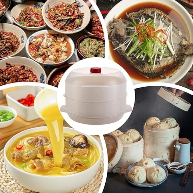 طعام على البخار، أدوات طهي بالبخار، طباخ مزدوج الطبقات، وعاء بخار، مستلزمات المطبخ لفرن الميكروويف، أرز، خضراوات، سمك، دقيق الشوفان، كعكة مطهوة على البخار، منزل، شقة، مطعم - Image 5