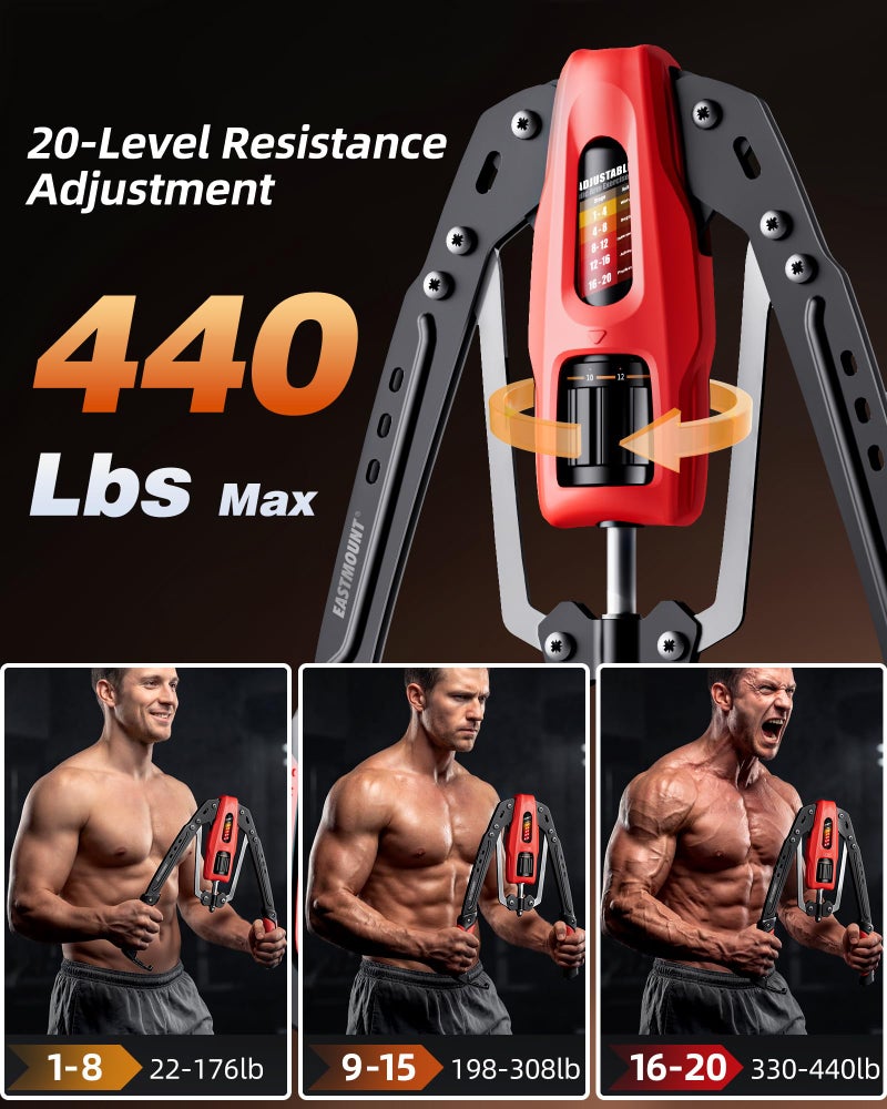 EAST MOUNT Twister Arm Exerciser, Adjustable Hydraulic Resistance 22â€“440 lbs, Arm Chest & Shoulder Strength Trainer for Home Workouts, Upper Body Muscle Builder, Fitness Training Equipment (Red) - Image 3