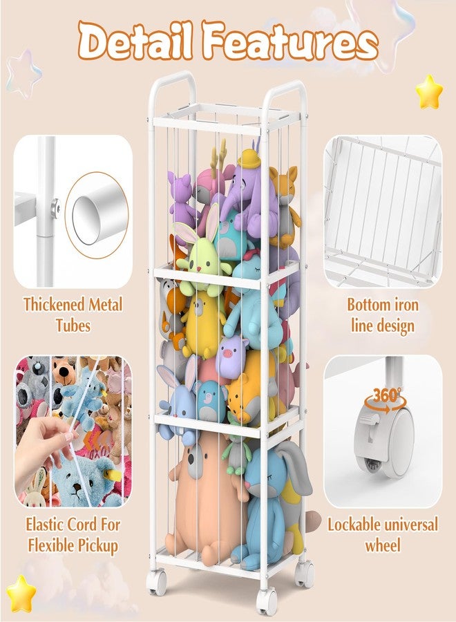Oneyus Stuffed Animal Storage, Metal Tube Toy Storage Organizer Extra Large Stuffed Animal Holder With Brake Wheels, Stuffed Animal Zoo Organizer For Nursery Playroom Kids Room White(53.5” x 18.1”x 13”) 13”) - Image 2