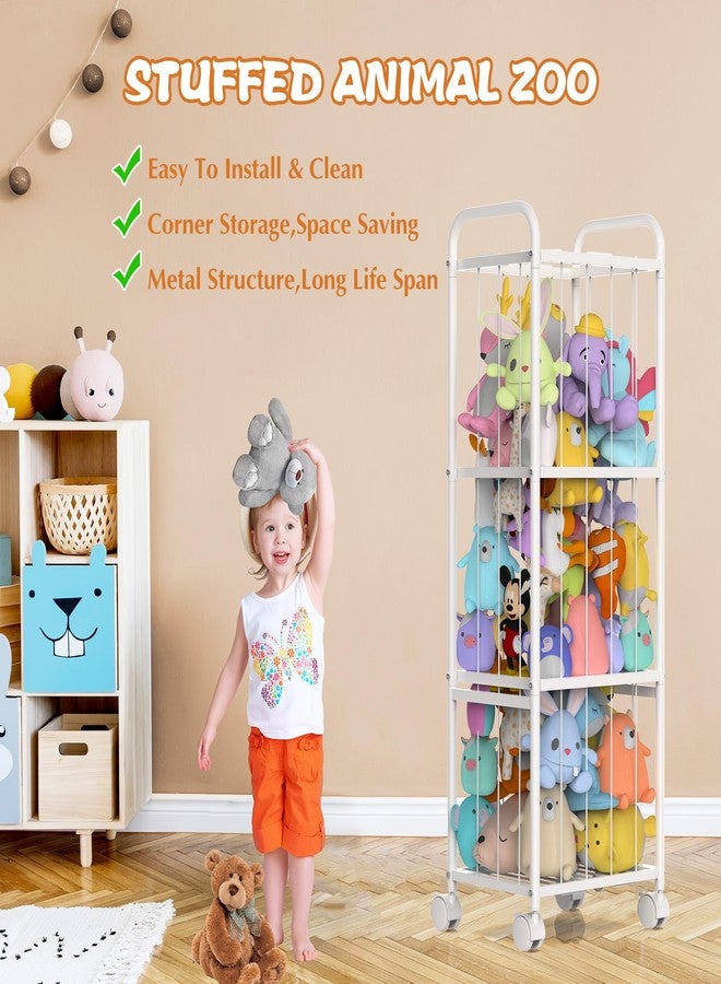 Oneyus Stuffed Animal Storage, Metal Tube Toy Storage Organizer Extra Large Stuffed Animal Holder With Brake Wheels, Stuffed Animal Zoo Organizer For Nursery Playroom Kids Room White(53.5” x 18.1”x 13”) 13”) - Image 5