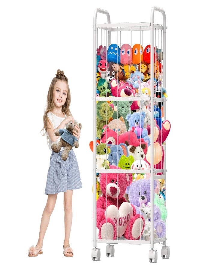 Oneyus Stuffed Animal Storage, Metal Tube Toy Storage Organizer Extra Large Stuffed Animal Holder With Brake Wheels, Stuffed Animal Zoo Organizer For Nursery Playroom Kids Room White(53.5” x 18.1”x 13”) 13”) - Image 1