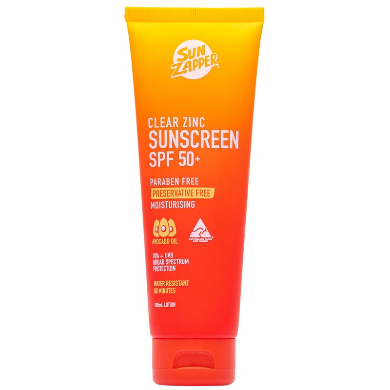 Sun Zapper Clear Zinc Sunscreen â€“ SPF 50+ Broad Spectrum, Water Resistant â€“ 100mL (3.4 oz) â€“ Contains Vitamin E & Aloe Vera â€“ Made in Australia - Image 1