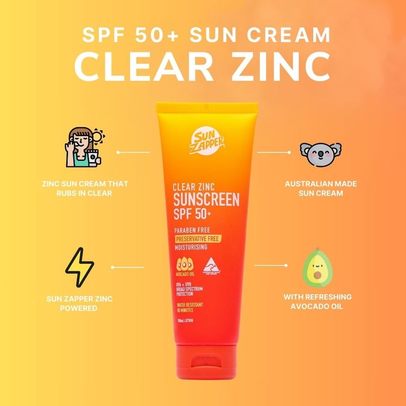 Sun Zapper Clear Zinc Sunscreen â€“ SPF 50+ Broad Spectrum, Water Resistant â€“ 100mL (3.4 oz) â€“ Contains Vitamin E & Aloe Vera â€“ Made in Australia - Image 2