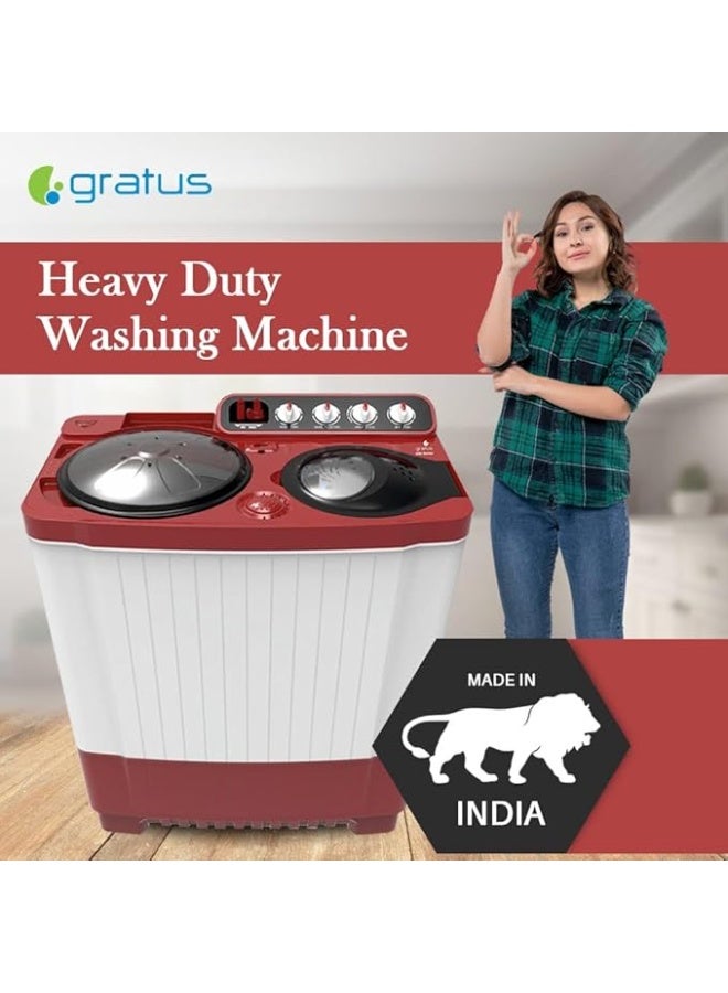 gratus 10 KG Top‑Load Semi‑Automatic Washing Machine | White/Maroon | Lint Filter & Spin‑Dry | Made in India | Model GSWM100IVDX - Image 5